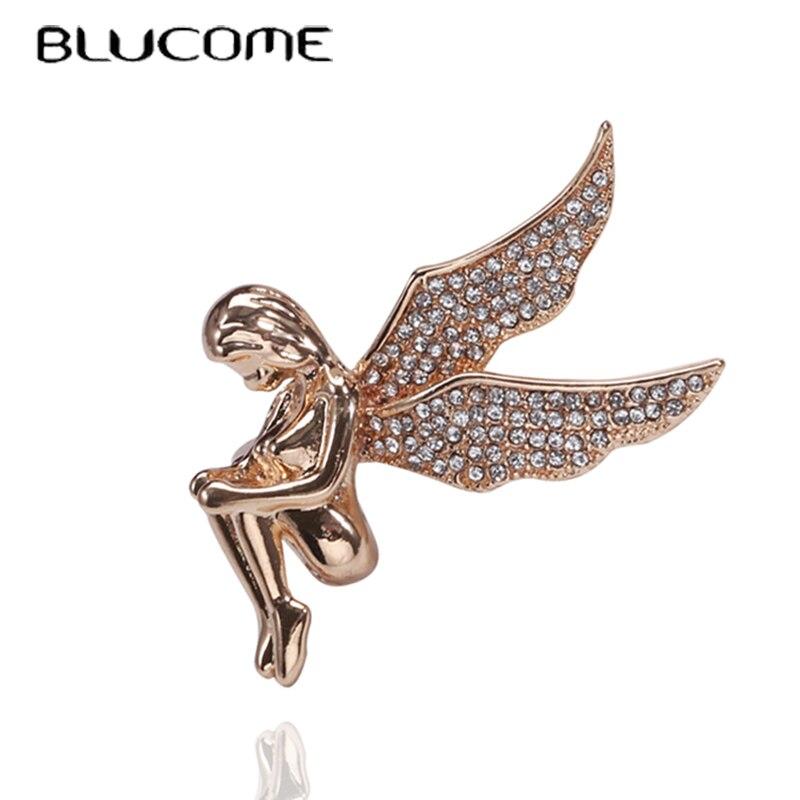 Blucome Newest Fashion Tucked Female Angel Brooch for Women Men Suit Clothes Accessories New Year Gift
