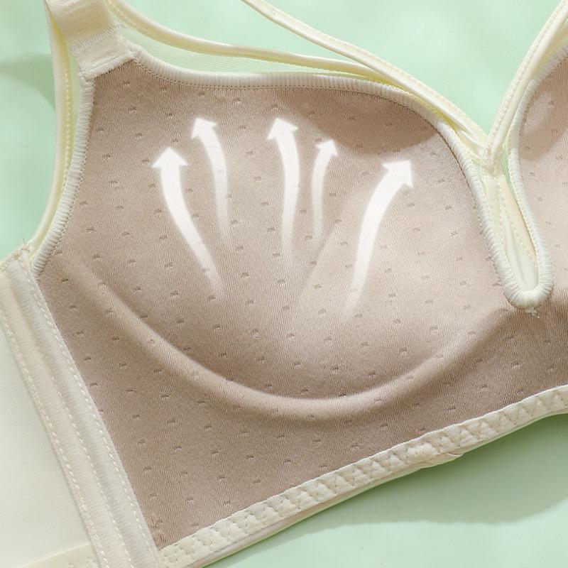 Sexy Lingerie Cross Strap Gathering Satin Mesh Traceless Backless Bra