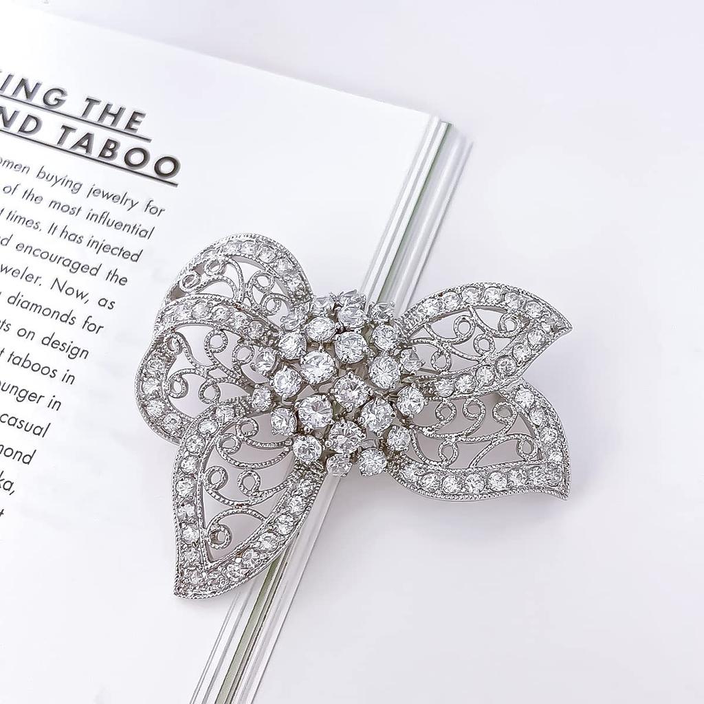 LAVINA Винтажная Свадебная Брошь-Пин с Лентой для Женщин Элегантная Европейская Родиевое Покрытие Кубический цирконий Ювелирные изделия, Латунь. ,