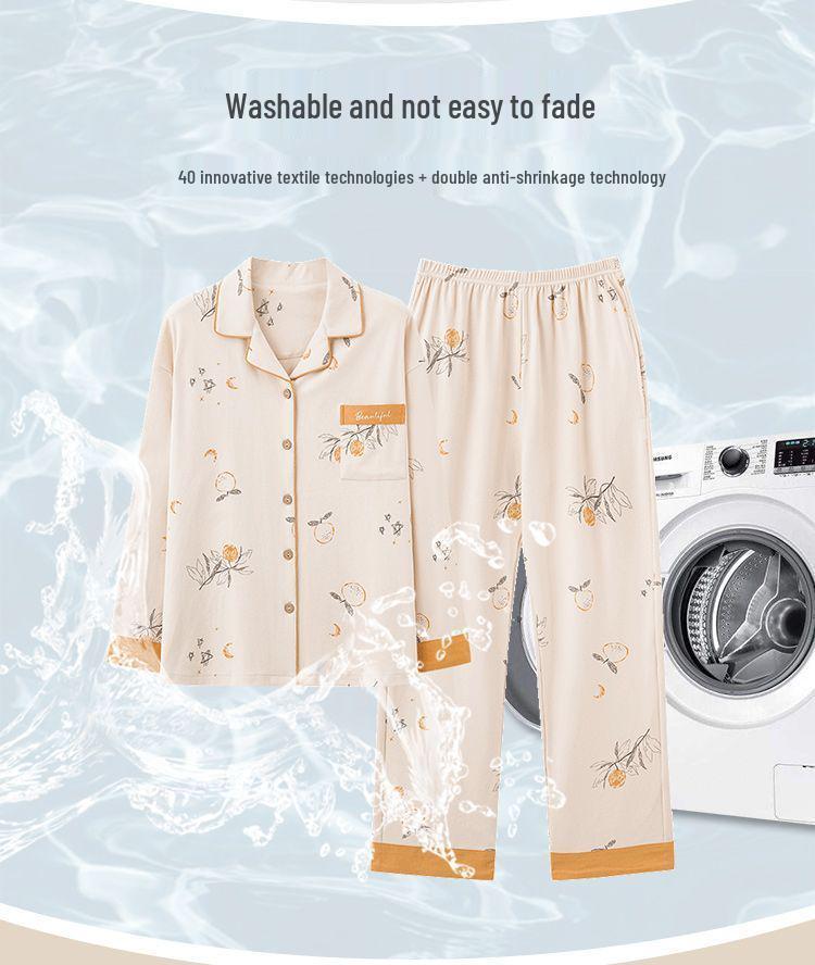 Женский комплект пижамы большого размера из хлопка - Кардиган с длинным рукавом, Двухпредметный, Идеально подходит для осени/весны