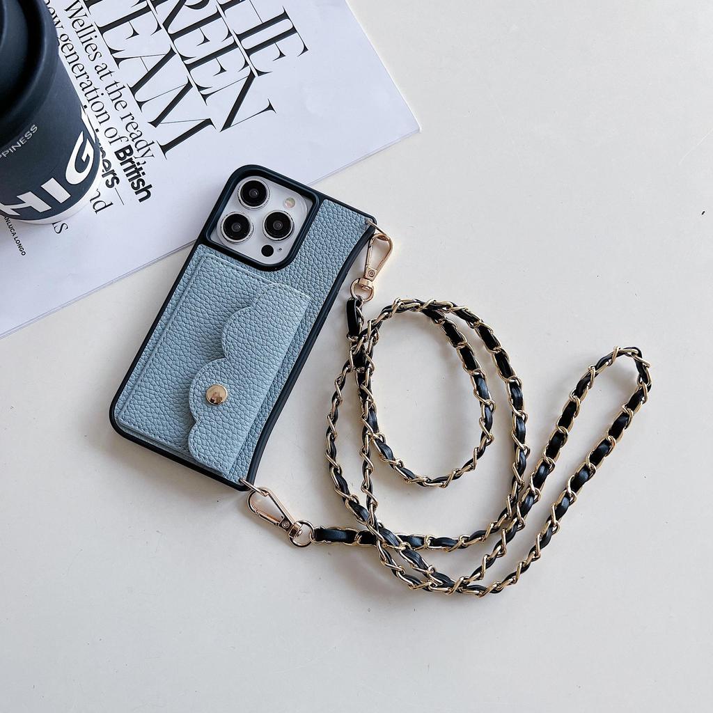 Чехол-ремешок через плечо для iPhone 15/16 Pro Max с отделением для карт и защитой от падений из кожи