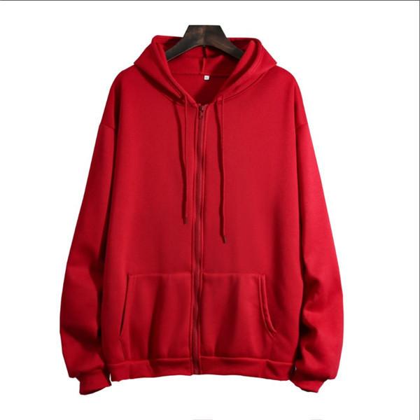 Women's Loose Hooded Sweatshirt Solid Color Zipper Cardigan Tops