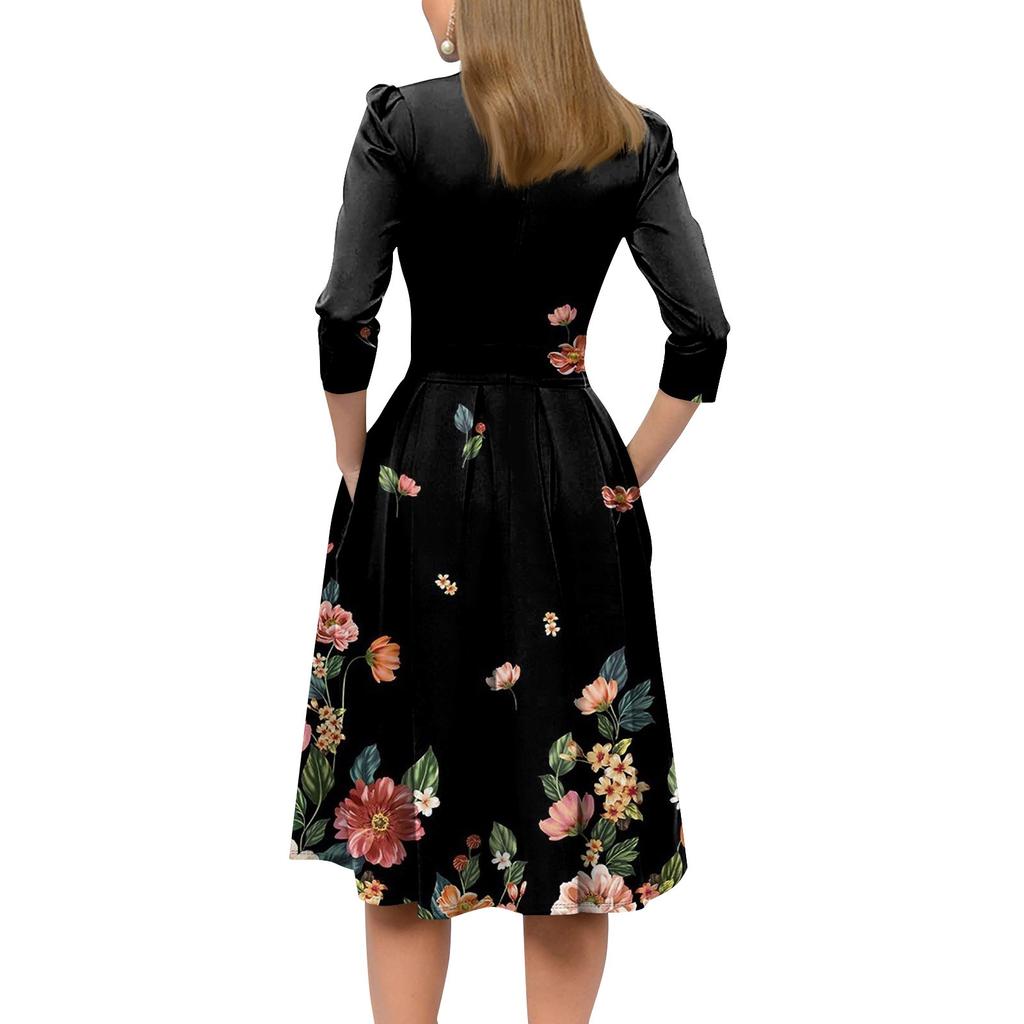 Женское повседневное и модное платье с карманом на рукаве 3/4 и молнией сзади