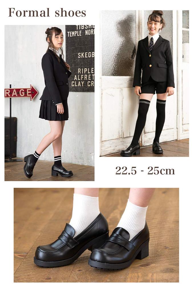 platform platform formal [Arisana] Loafers, shoes, girls, loafers, black, junior, shoes, 23.0cm