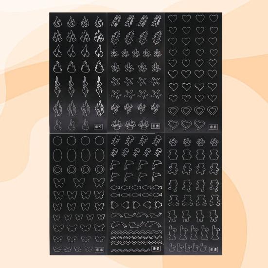 6Pcs Nail Art Stencil Stickers French Line DIY Manicure Tools Stencil Stickers for Creative Wavy Oblique Spray Designs