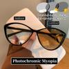 Trendy Cat Eye Photochromic Myopia Glasses Retro Oval Frame Color Changing Minus Diopter Eyewear Ultralight Near Sight Glasses