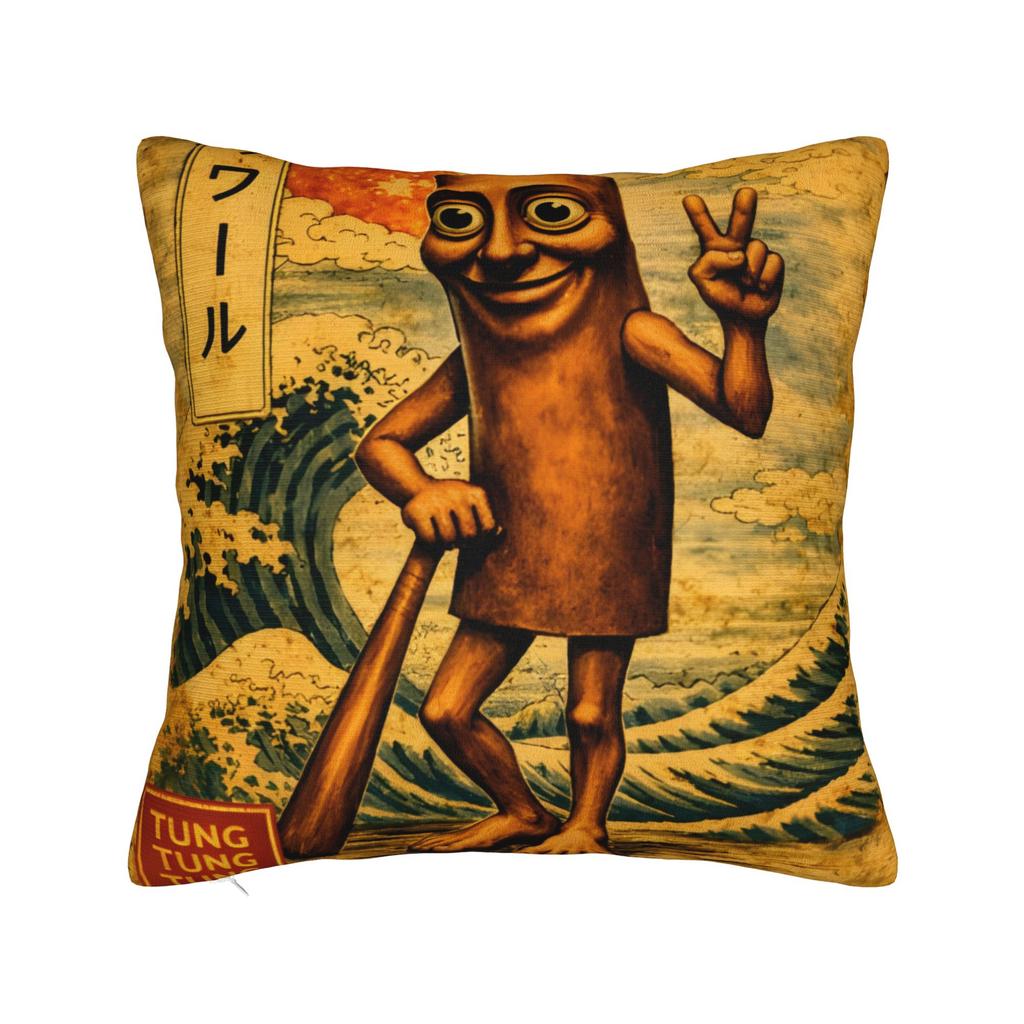 Tung Tung Tung Sahur Brainrot Funny Pillow Case Comfy Pillow Cover Kawaii Pillowcases For Sofa Home Decoration