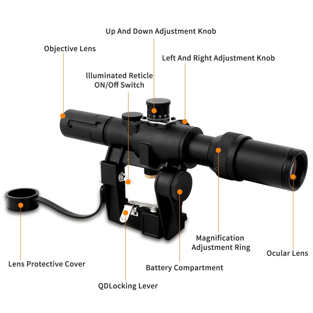 Оптический прицел FOCUHUNTER 3-9X26 SVD для Драгунова АК, FFP, Тактический прицел, Первая фокальная плоскость, Боковое крепление, Сетка PSO-1 Черно-красная, Выдвижная бленда,