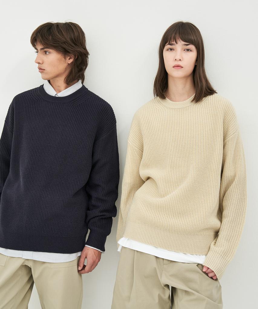 BASIC HOUSE Uni Daily Round Neck Knit Dark Navy Lxkt2101