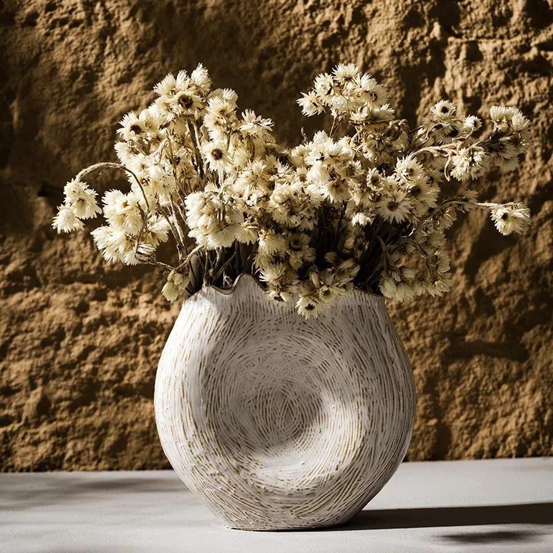 Керамическая ваза в стиле бохо, ретро-украшение для дома в стиле кантри, нерегулярные круглые сухоцветы, трава Puwei, украшение для гостиной