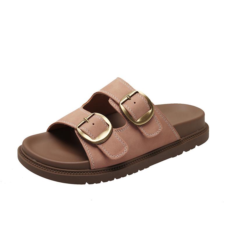 Ретро толстоподошвенные с двойной пряжкой и драгом женские туфли, летняя новая модная обувь сандалии на плоской подошве с одним ремешком женская обувь