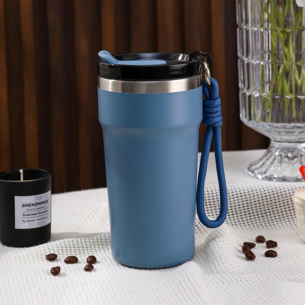 Vacuum Insulated Travel Mug with Rope Thermal Coffee Cups Stainless Steel Thermos Water Bottle Double Wall Cold Hot Drinkware