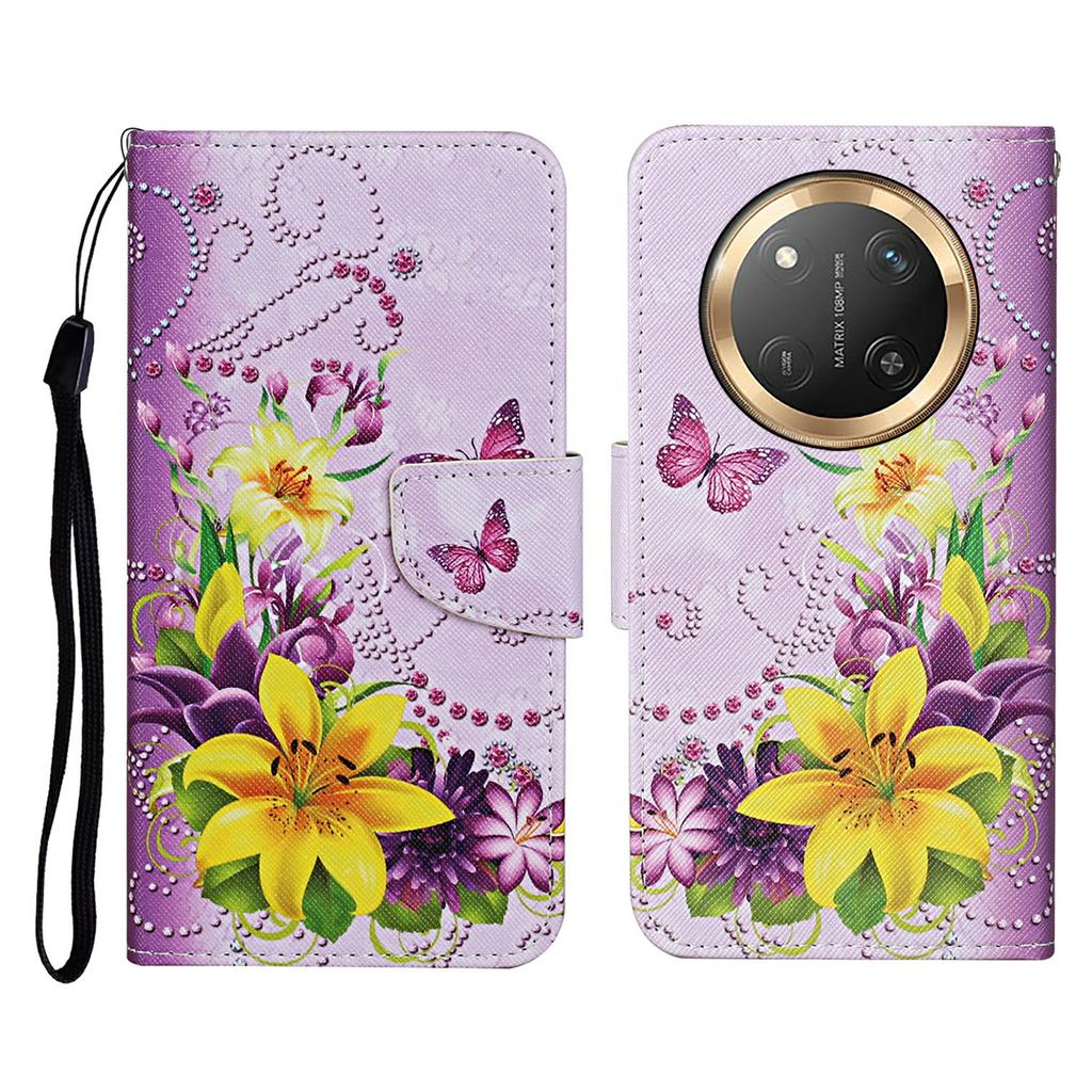 For Honor X60 Pro 5G/X9c 5G/Magic7 Lite 5G Case Pattern Printing Protective Leather Folio Phone Cover with Wrist Strap