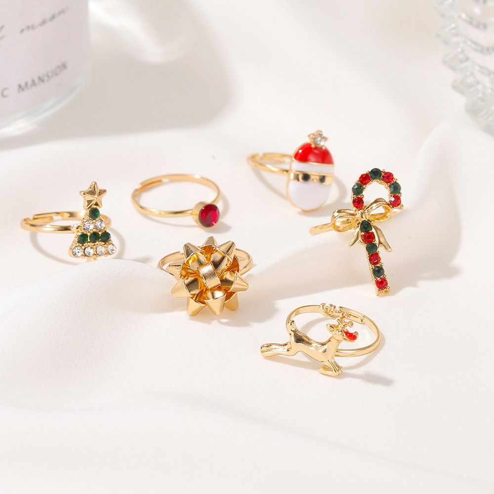 Happy New Year Elegant Charming Ornaments Santa 6pcs/set Christmas Jewelry Elk Women Ring Cartoon