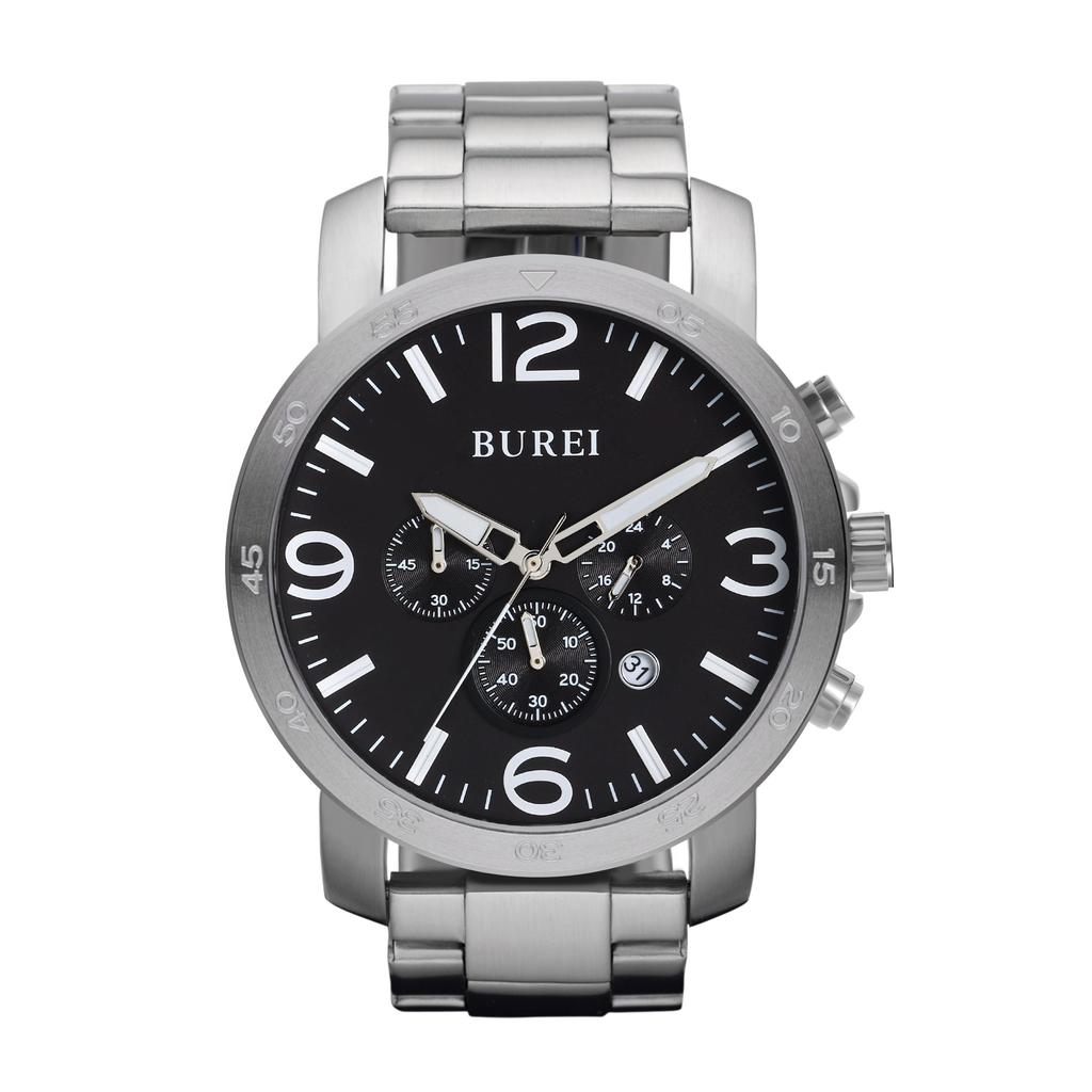BUREI Analog Watch with Date Waterproof Quartz Black Simple Design for Business and Casual Chronograph with Large Luxury Gift for Men Men's Display,