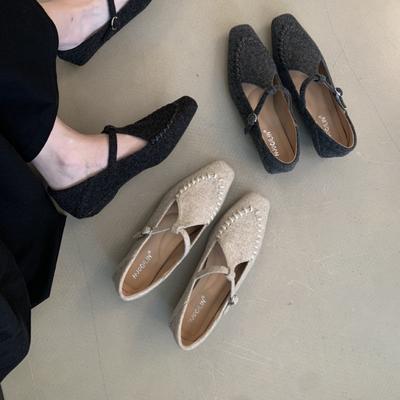 Ретро Мэри Джейн туфли-лодочки женская обувь 2025 новая весна и осень лоферы с острым носком шерстяные туфли