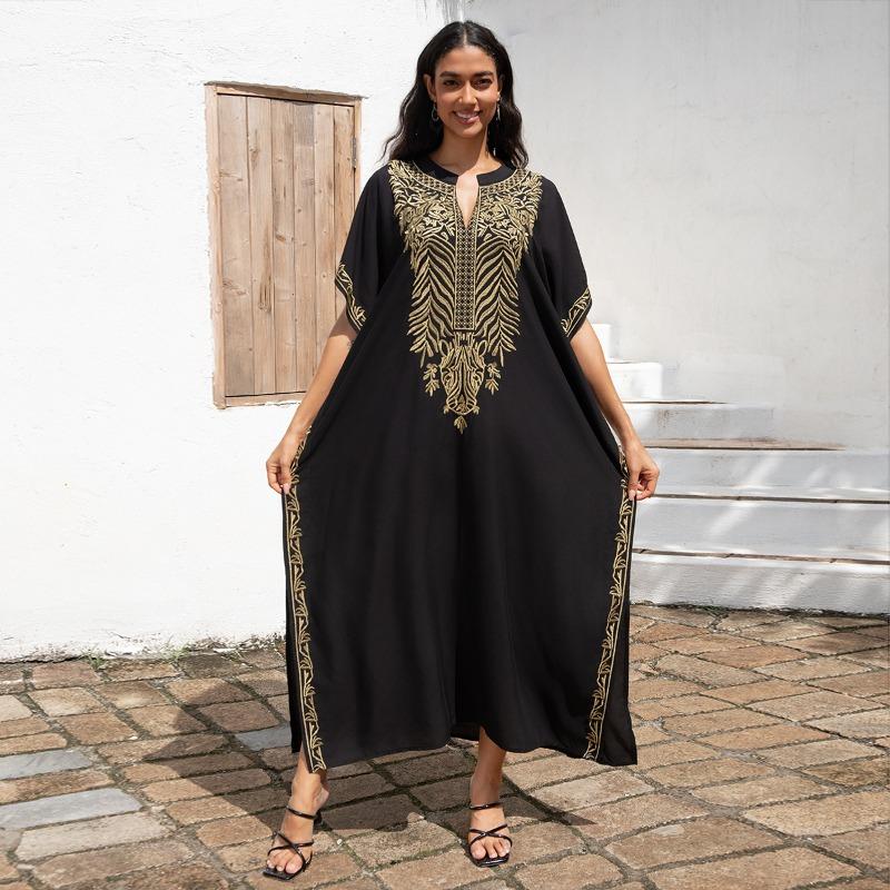 Женская мода лето весна цветочный узор принт рукава 1/2 V-образный вырез свободная талия повседневные платья