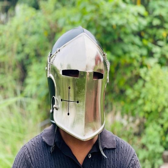 Silver Black Barbuta Helmet 18g Mild Steel Visored Helmet for LARP, Cosplay  Halloween Costume  Warrior Helmet ~ Best Gift