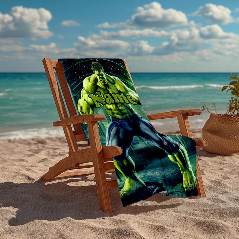 Custom Name Ultra-Soft Beach Towel with Hulk Theme,Ideal for Pool - Camping, Diving - Perfect Travel Essential, Vibrant Beach Towel.