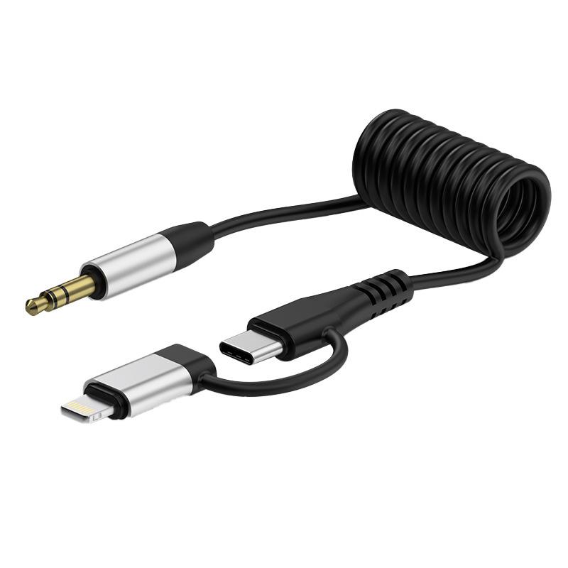 Автомобильный AUX-кабель с пружиной для мобильного телефона Apple Lightning/Type-C