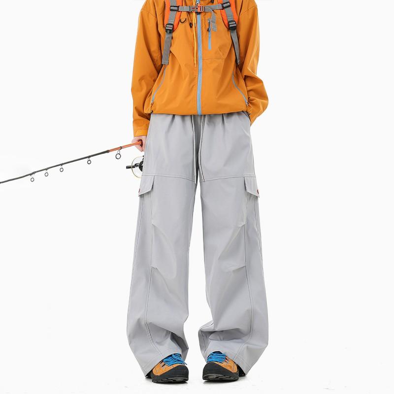Men Women Casual Cargo Pants With Large 3D Pockets Elastic Waist Loose Fit Streetwear Trousers Outdoor Daily Wear