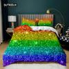Rainbow Duvet Cover Set Girly Spiral Multicolor Bright Sequins Bedding Set for Kids Girls King Size Soft Microfiber Quilt Cover