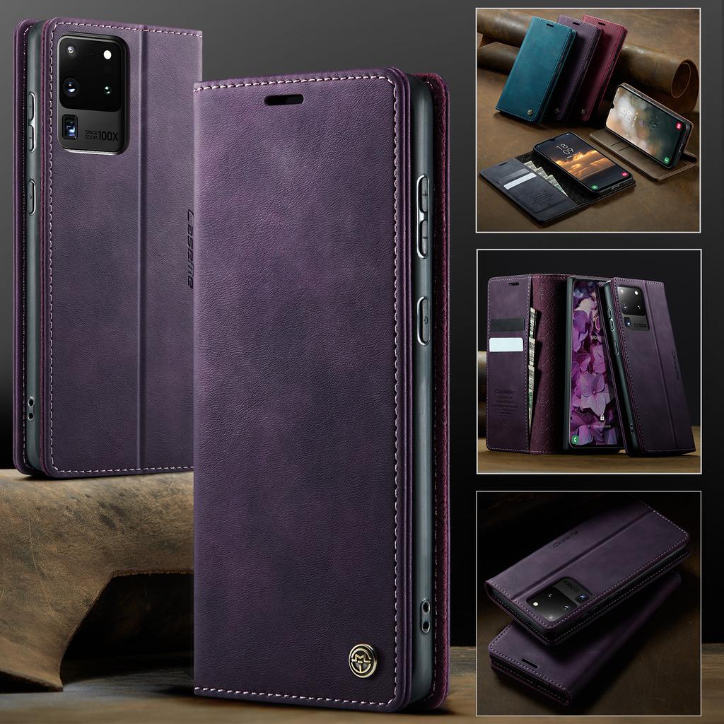 For Samsung Galaxy S20 Ultra Case CASEME 033 Series RFID Blocking Wallet Stand Calf Texture Leather Phone Cover