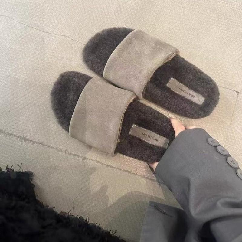 Модные Уютные Теплые Плоские Тапочки для Дома Меховые Плюшевые Туфли Женские Уютные Замшевые Тапочки с Открытым Носком Стильная Домашняя Обувь