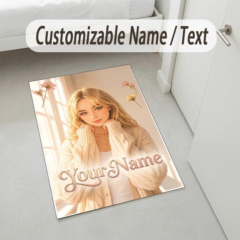 Personalized Crystal Velvet Carpet,Sabrina Carpenter Custom Printed Name, Plush Area Rug For Home Indoor Decor