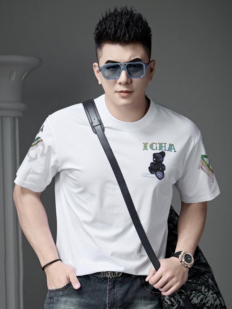 European Goods 2025 Summer New Fashion Brand Bear Print Short sleeve T-shirt Men's Top Casual Loose Half Sleeve T-shirt