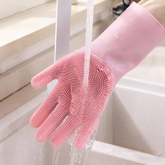 Yousheng 1 пара чистящих перчаток, противоожоговые многоразовые силиконовые перчатки для мытья посуды с тонкой щетиной для домашней кухни