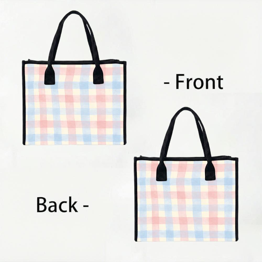 Pastel Plaid Tote Bag Casual Daily Large Capacity Shoulder Handbag for Women