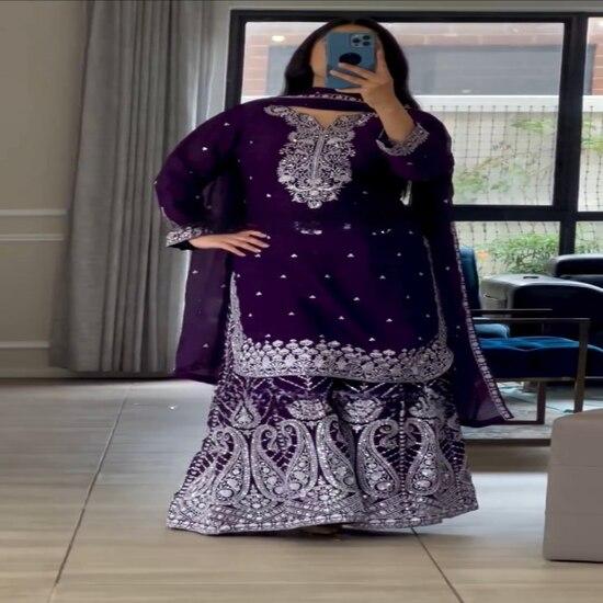 Traditional Purple Sharara Suit for Festive Wear