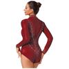Женский костюм для фигурного катания, комбинезон с длинным рукавом, со стразами, гимнастический, артистичный, балетный, трико, боди, соревновательная танцевальная одежда