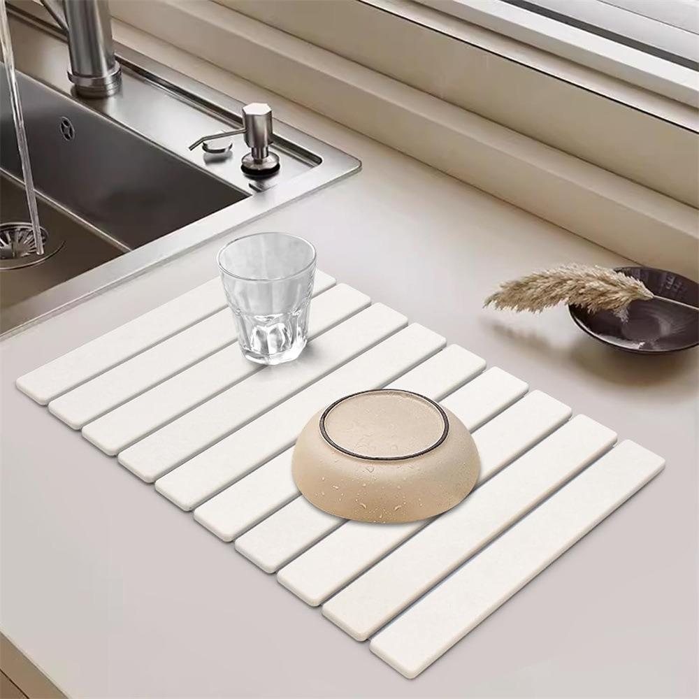 Non-Slip Dish Drying Mat Portable Drain Pad Durable Collapsible Mat Bar
