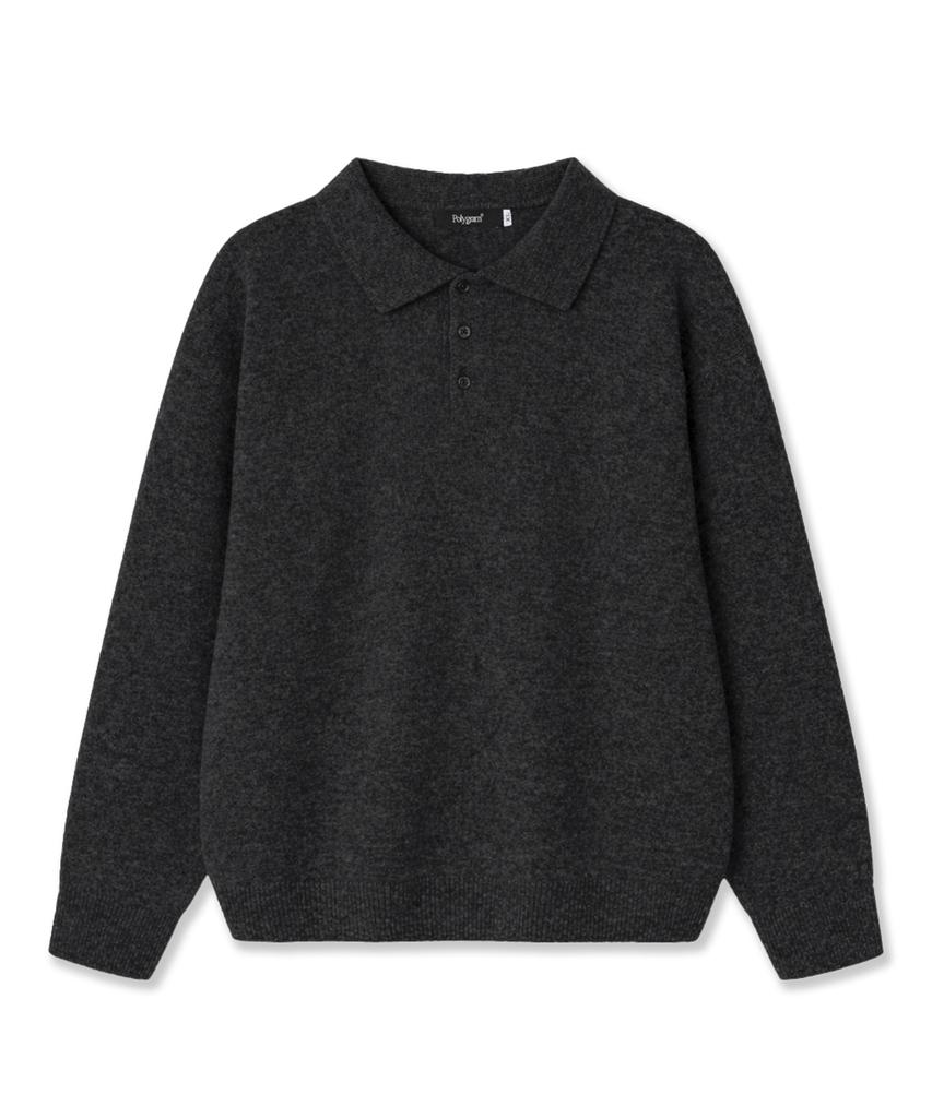 POLYGRAM Soft Wool Blend Collared Knit - Charcoal