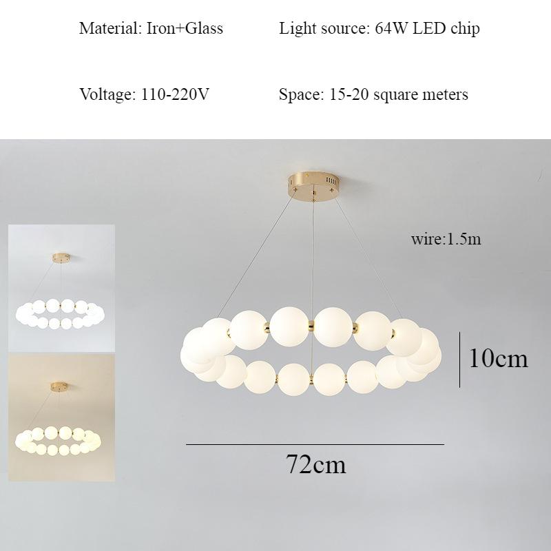 Подвесной светильник для гостиной в скандинавском стиле, простой светодиодный светильник для спальни, круговой светильник для столовой с жемчужным ожерельем