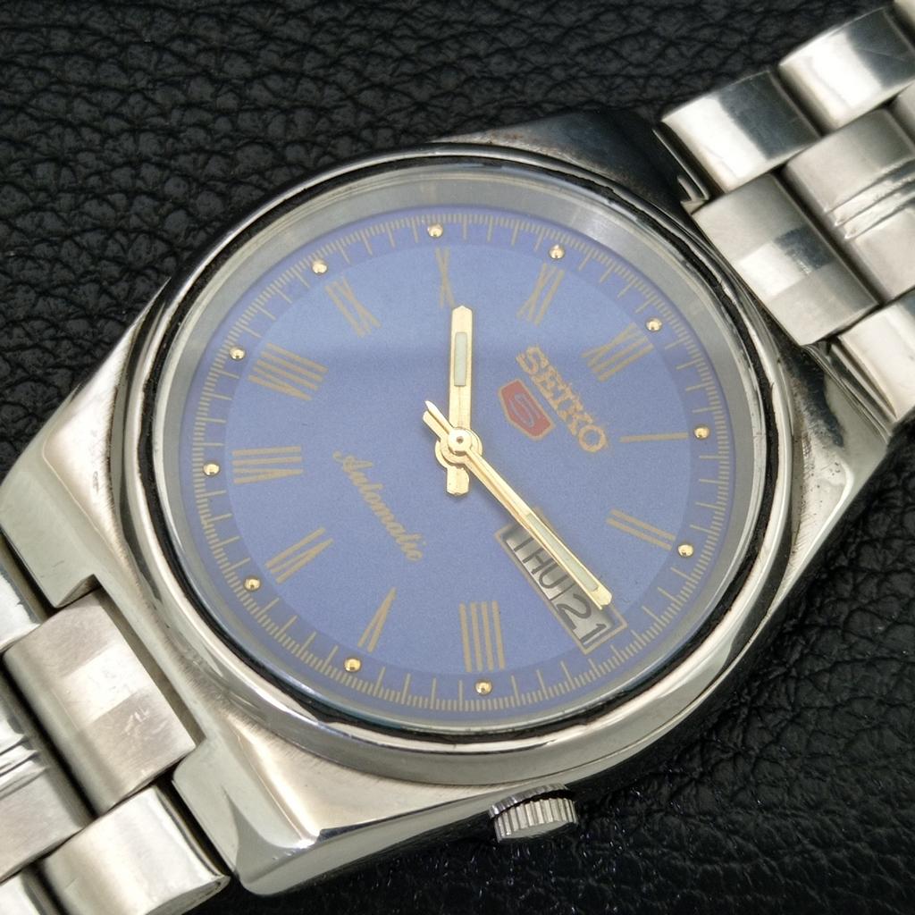 GENUINE VINTAGE SEIKO 5 AUTOMATIC 7009A JAPAN MENS BLUE DIAL WATCH a708791-1