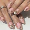 24Pcs Ocean Fish Pattern Press On Nails Short Oval Full Cover Summer Colorful Striped Fake Nails