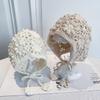 Crochet Beret Cap Hollow Flower Skullies Hat Breathable Princess Cap  for Child Girls