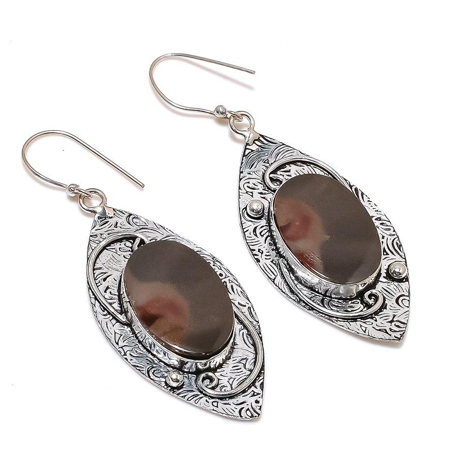 Natural Polychrome Jasper 925 Sterling Silver Jewelry Earring 2.56" ZS-1449