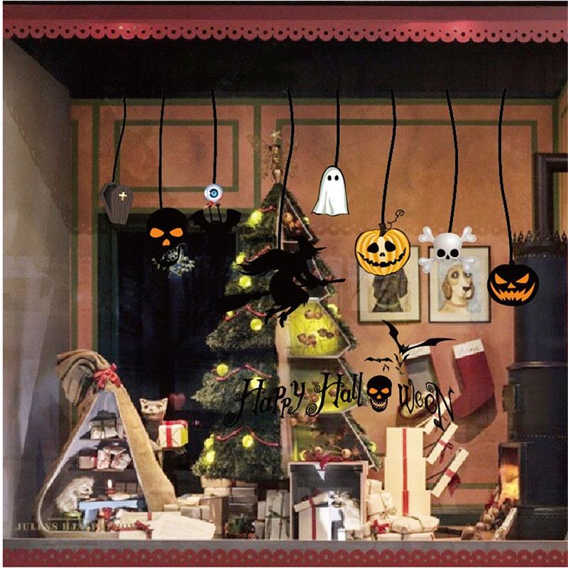 Removable Halloween Diy Wall Stickers With Fire Retardant Pvc Pumpkin Witch Decal