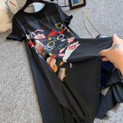 Женская длинная с коротким рукавом большого размера с коротким рукавом с принтом для офиса, прохладная, дышащая, с коротким рукавом