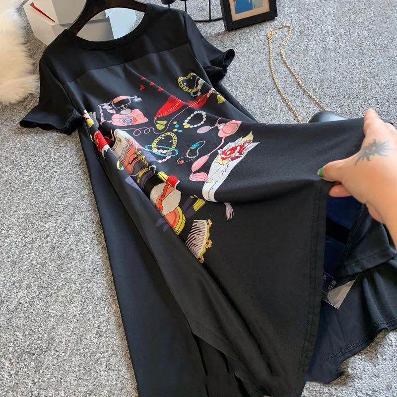 Женское свободное платье А-силуэта больших размеров, черное длинное платье-футболка, шелковистое и удобное