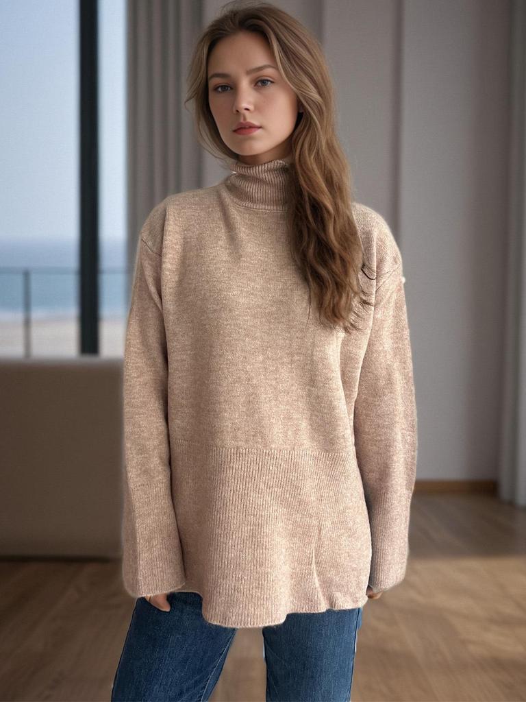 Autumn/Winter 2025 Polka Dot Color Block High Neck Pullover Sweater with Slit Sleeves