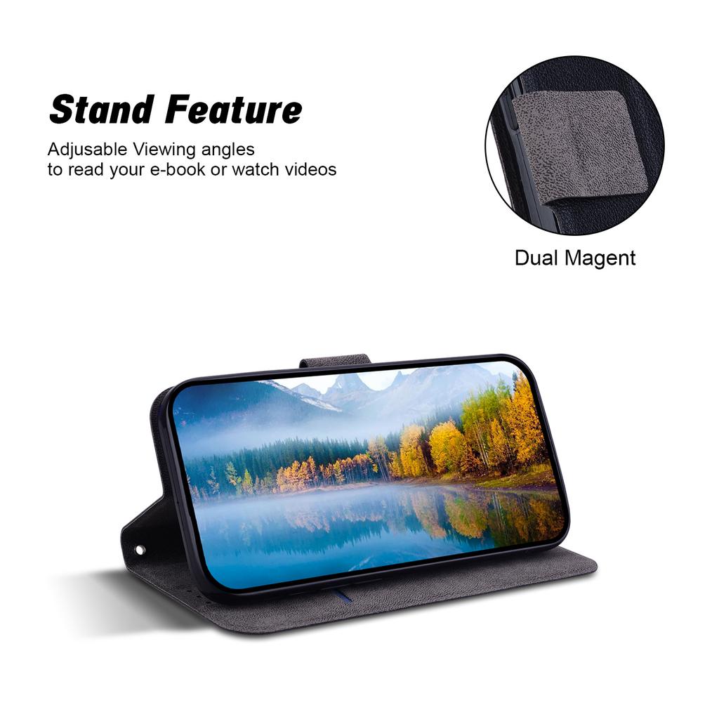 Чехол для iPhone 16 Ультратонкий из ПУ кожи + ТПУ Чехол для телефона со слотом для карт - Черный