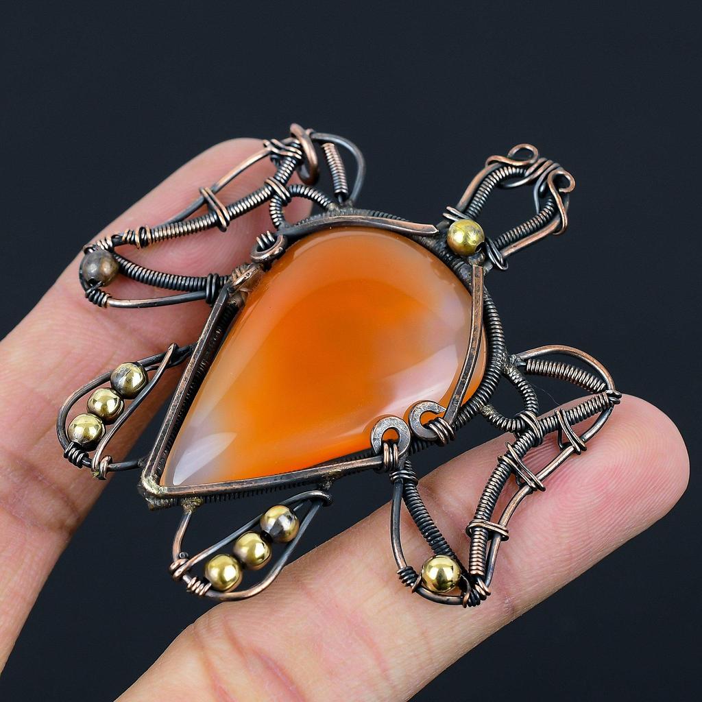 Сердолик в форме черепахи, медная проволока, кулон ручной работы, ювелирный подарок для нее