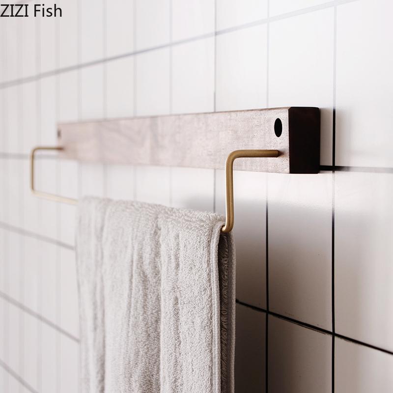 Household Brass Hook Coat Stand Bathroom Accessories Towel Rack Simple Beech Hanger Room Backdrop Walnut Wood Hanging Decoration