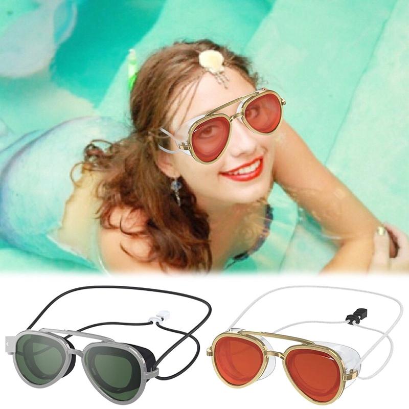 Retro Swimming Goggles Adjustable Swim Glasses Uv Protection Wide View Big Frame Swim Diving Glasses No Leaking