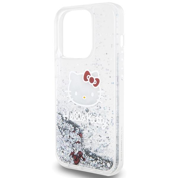 Etui do iPhone 15 Pro Hello Kitty Liquid Glitter Charms Srebrny